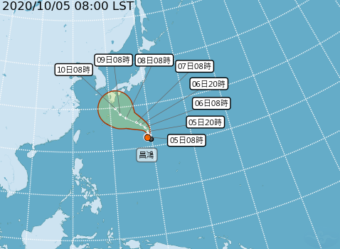 氣象局針對輕颱昌鴻未來路徑預測。   圖：中央氣象局/提供