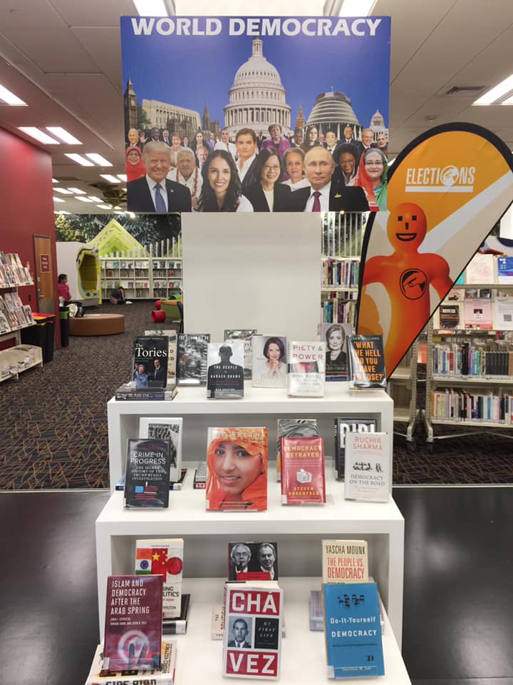 總統蔡英文出現在奧克蘭圖書館的世界民主國家領導人海報之中。   圖:擷取自Taiwan in Auckland臉書