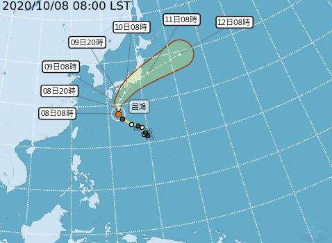 氣象局針對中颱昌鴻的預測路徑。   圖：中央氣象局/提供