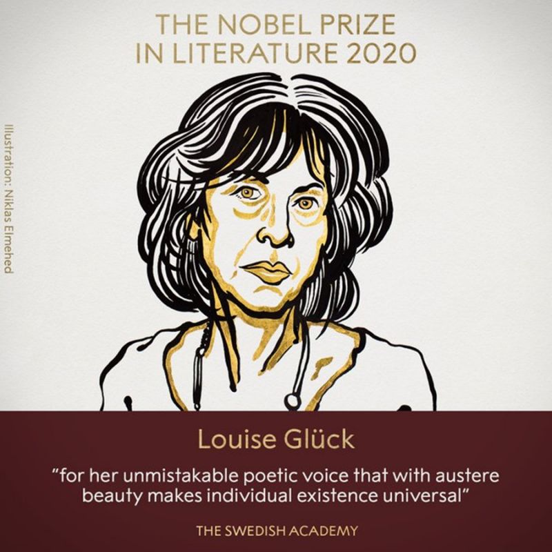 美國詩人露伊絲．葛綠珂（Louise Glück）榮獲諾貝爾文學獎。   圖：翻攝The Nobel Prizes推特