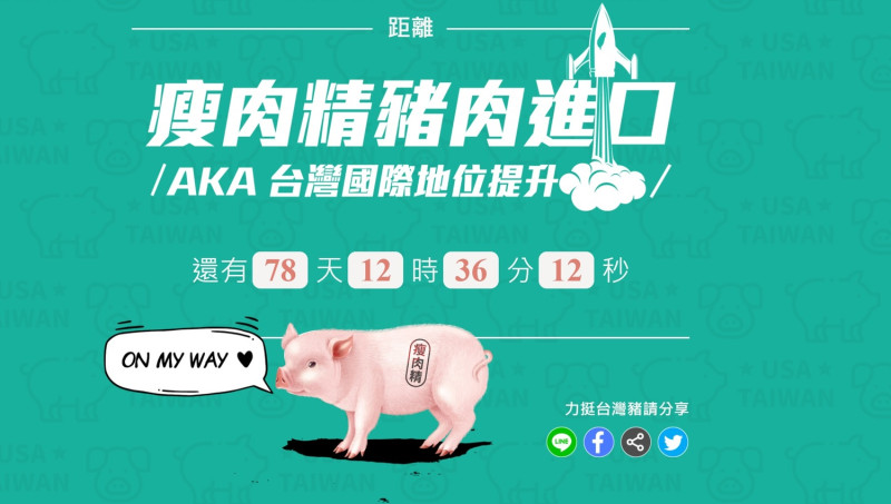 國民黨推出「瘦肉精美豬進口」倒數計時器。   圖：擷取自瘦肉精美豬進口倒數計時器網頁