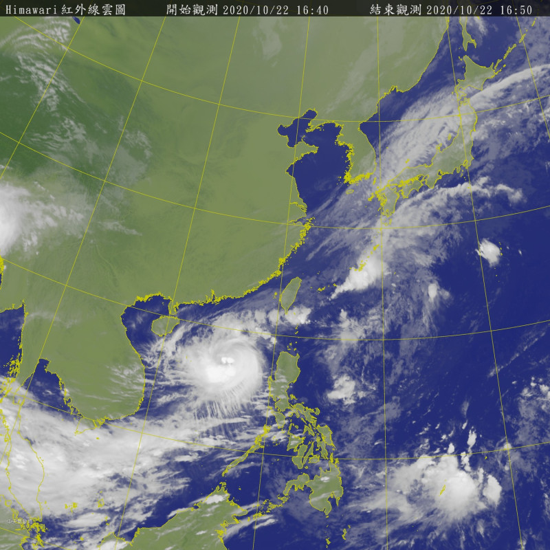 位在台灣西南方的沙德爾，在今天下午2點已經從輕颱升級成強颱，台灣北方也有一股東北風將攜帶冷空氣南下。   圖：中央氣象局/提供