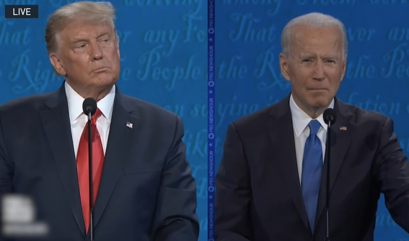 美國總統川普（右）與民主黨總統候選人拜登（左）。   圖：擷取自Joe Biden臉書影片