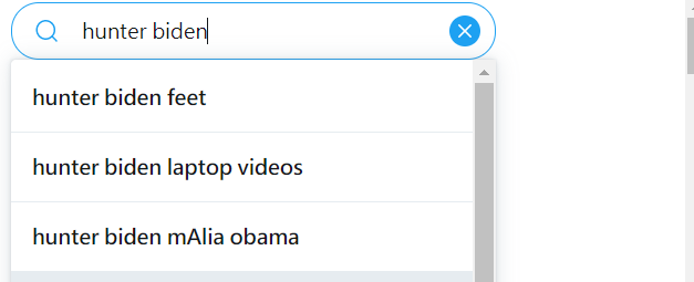 只要在推特搜尋"Hunter Biden"，系統就會在後面自動接上"laptop videos"（筆電影片）的字眼。   圖：翻攝自推特