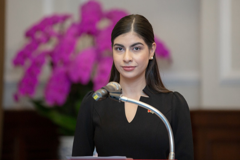 尼加拉瓜新任駐台大使李蜜娜（Mirna Mariela Rivera Andino）26日在總統府向蔡總統呈遞到任國書。   圖：總統府提供