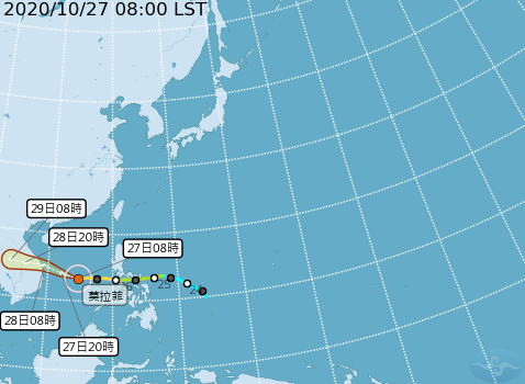 氣象局預測中颱莫拉菲的路徑，目前預測就算有下一個颱風生成，路徑也跟莫拉菲大同小異。   圖：中央氣象局/提供