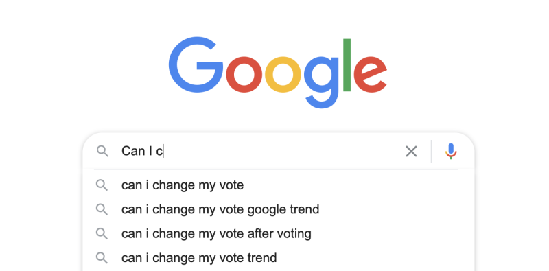 「可以更改投票嗎」（Can I change my vote）登上Google熱搜的關鍵字   圖：翻攝Google首頁