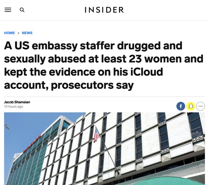 《INSIDER》28日報導FBI指控美駐墨使館人員涉嫌性侵   圖：翻攝《INSIDER》