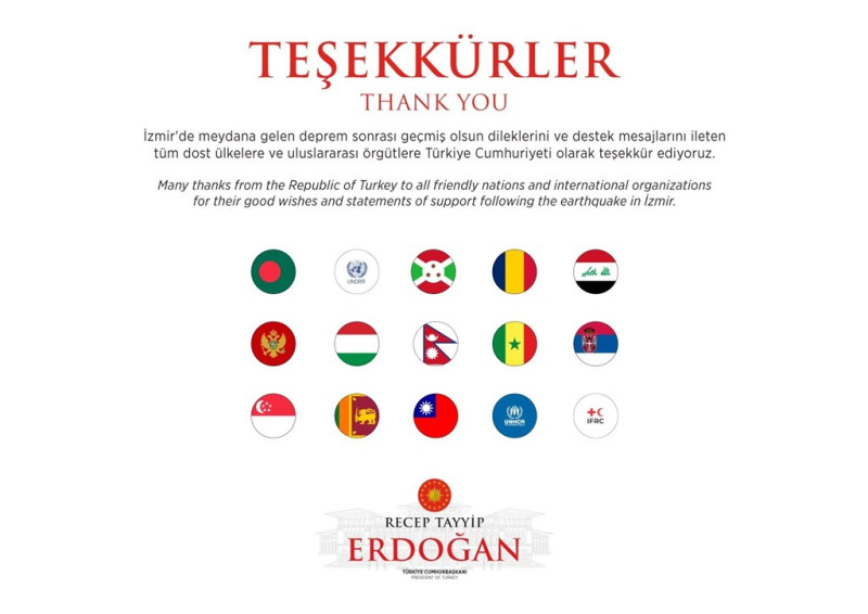 土耳其總統艾爾段31日晚間發推文感謝友好國家在震災後對土國的祝福和支持。   （圖取自twitter.com/RTErdogan）