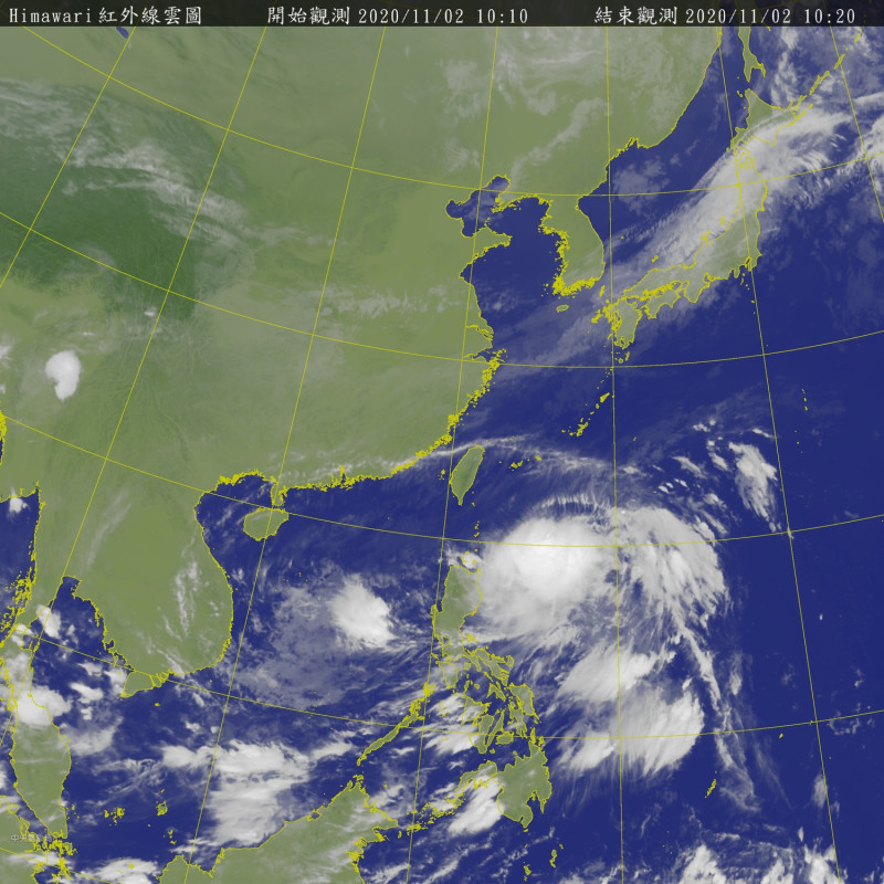 輕颱閃電影響台灣最劇烈時間出爐，週三至週四導引氣流較明顯時，才會確定周四開始颱風對台灣的影響有多少。   圖：中央氣象局/提供