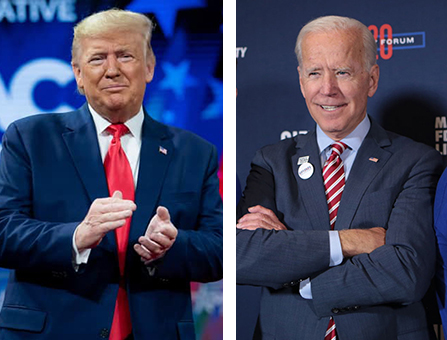 美國總統大選開票陷入膠著，尋求連任的川普（左）與民主黨候選人拜登（右）。   圖：新頭殼合成