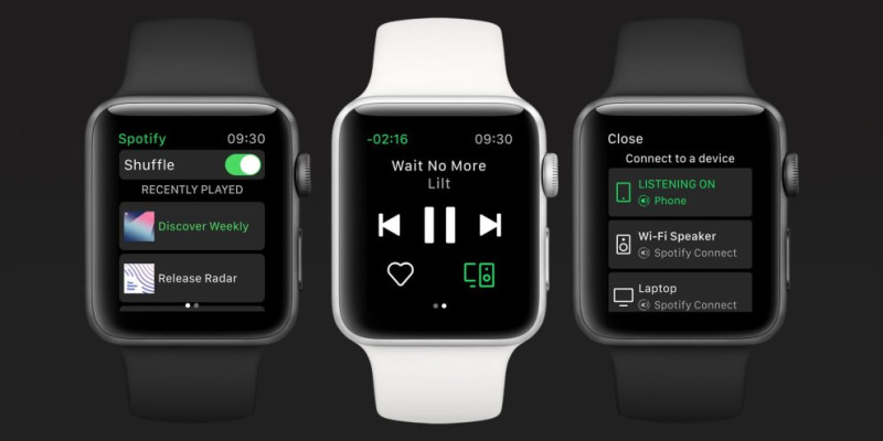 Spotify開放直接在Apple Watch播放音樂，不需連結手機。   圖：翻攝自Spotify