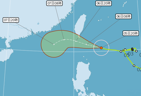 「閃電」颱風路徑潛勢預報。   圖：中央氣象局/提供