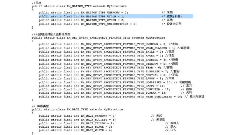 IPVM在中國的大華科技產品的網站發現可以監控維吾爾族的相關訊息代碼（藍色區塊），但目前已經火速被大華科技刪除。   圖：翻攝自IPVM