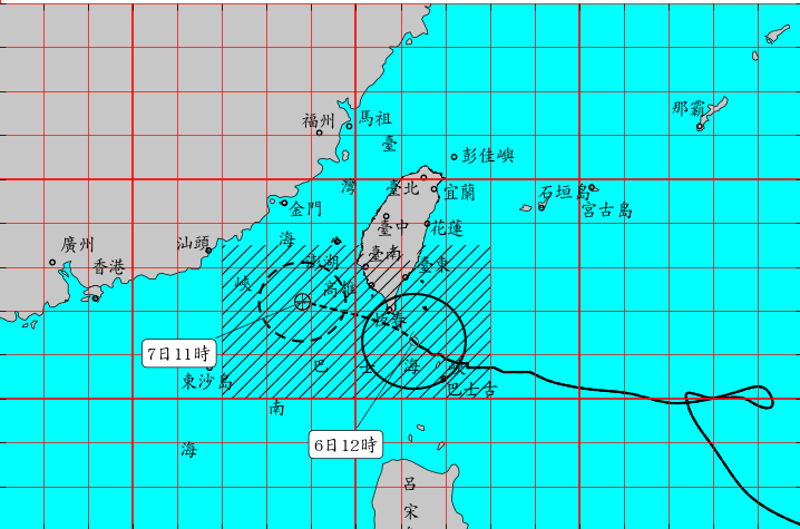 閃電颱風暴風圈於上午10點接觸到鵝鑾鼻陸地。   圖：中央氣象局提供