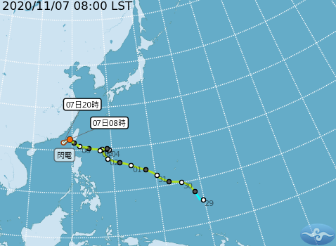 輕颱閃電逐漸遠離台灣，強度也在減弱中。   圖：中央氣象局/提供