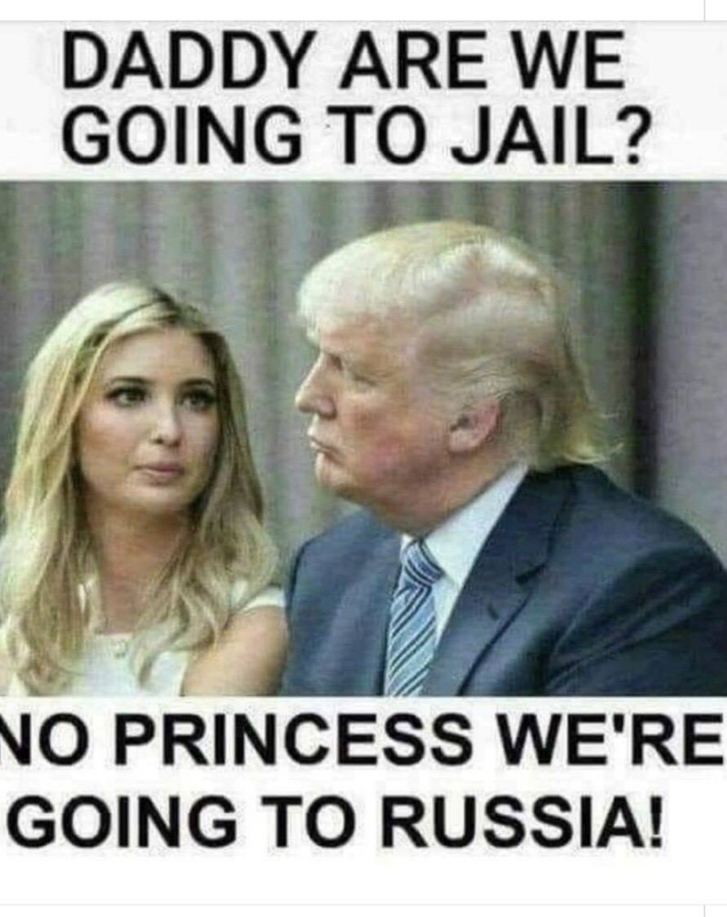 川普的女兒詢問自己的父親，「爸爸我們要去監獄嗎？」川普則回答，「不！公主，我們是要去俄羅斯。」   圖：翻攝自網路