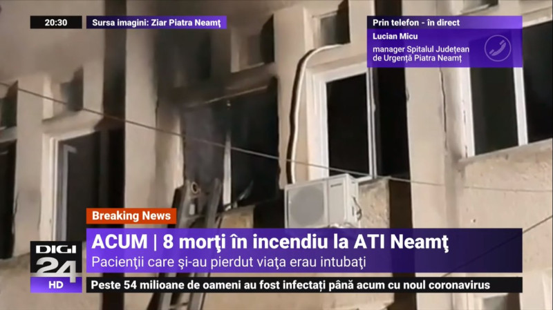 羅馬尼亞一家醫院的加護病房失火延燒。   圖/翻攝自Digi24_HD