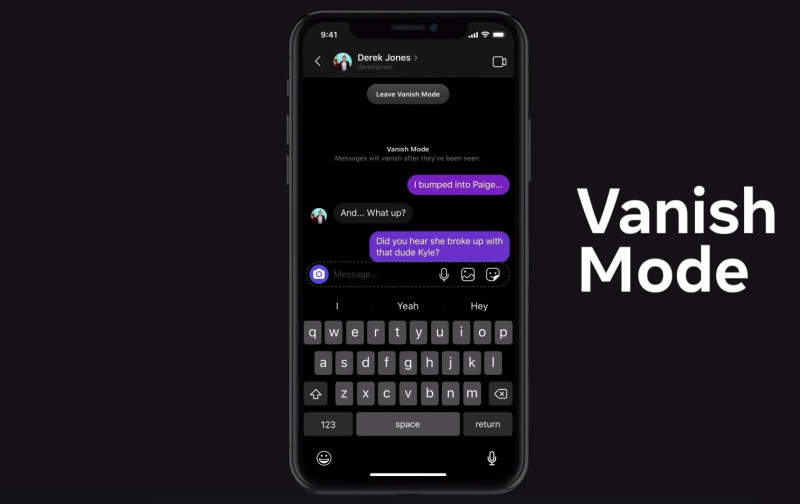 臉書在Instagram與Messenger推出「消失模式」（Vanish Mode）。   圖：取自臉書官方部落格