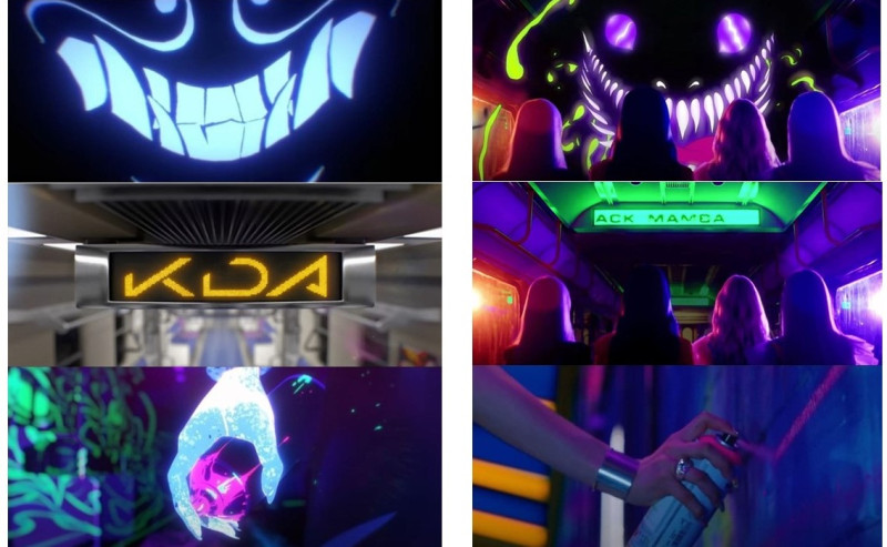 也有網友整理出aespa的MV場景設計（右）和虛擬女團K/DA（左）在2年前的作品很類似。   圖：翻攝自YouTube SMTOWN、League of Legends