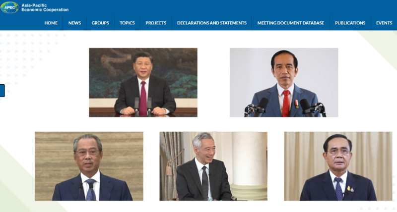 亞太經濟合作組織高峰會將以視訊方式20日登場，中國國家主席習近平（上排左）預定出席。   圖：翻攝自APEC官網
