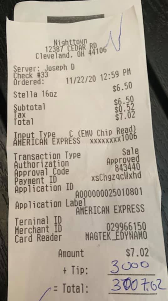 暖心顧客給了餐廳老闆3000美元的鉅額小費。   圖：翻攝自Brendan Ring臉書