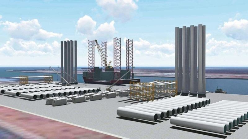 離岸風力發電零組件於#106碼頭裝卸/運輸模擬圖   圖：台中港務公司／提供