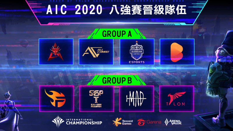 《傳說對決》AIC 2020國際錦標賽八強賽名單公布 圖：Garena/提供