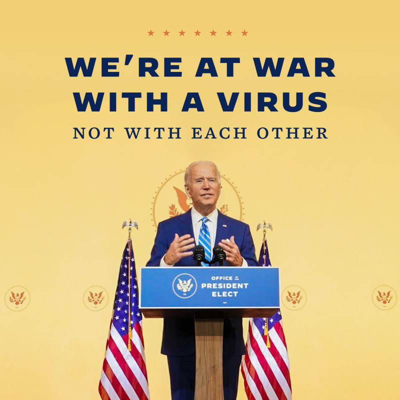 美國預測總統當選人拜登已經組成武漢肺炎防疫團隊，表示上台後將全力消滅病毒的傳染。   圖：翻攝自拜登臉書