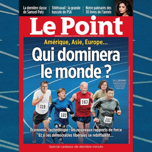 法國《觀點》周刊最新封面，我總統蔡英文（右二）被視為未來主宰世界的5強領袖之一。   圖：翻攝自法國《觀點》周刊