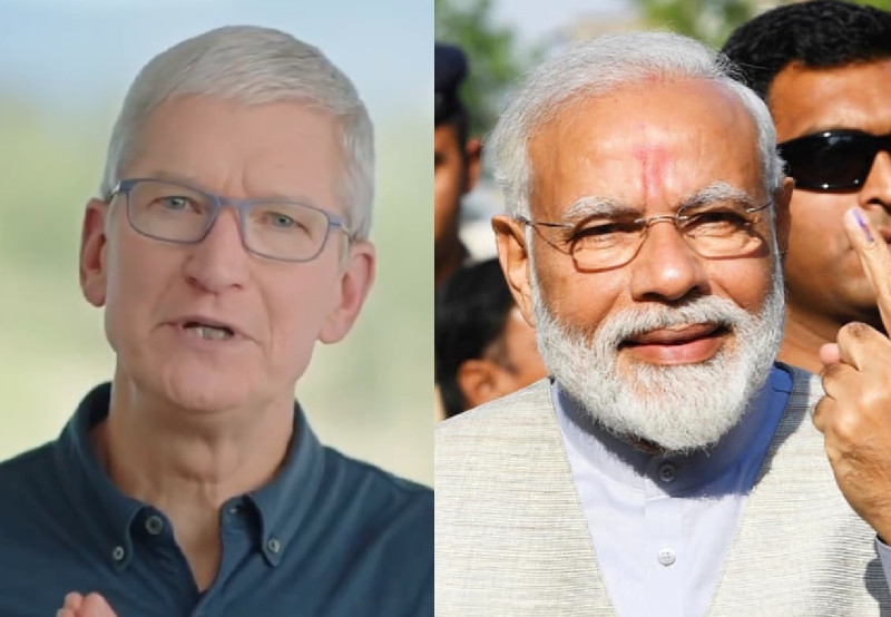 緯創印度廠暴動事件打亂蘋果與印度政府的計劃，圖為蘋果CEO庫克與印度總理莫迪。   圖：新頭殼合成