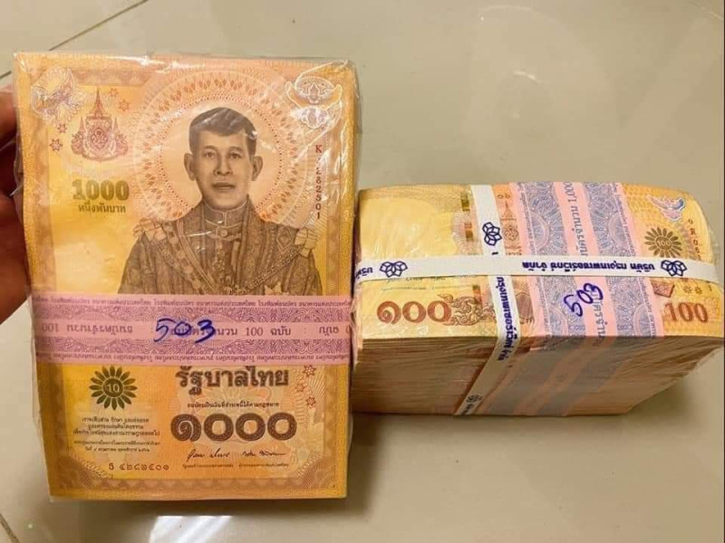 泰國推出紀念新鈔，其中千元紙鈔尺寸超大，在網路引起熱議。   圖：翻攝自โรซี่อาร์เลิฟซิคแฮงค์คึ推特