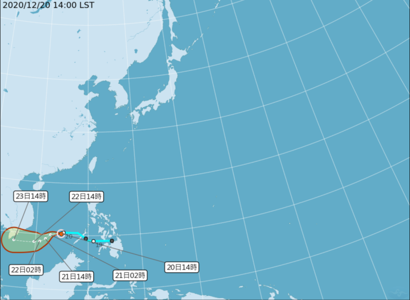 編號第23號輕度颱風科羅旺(KROVANH)已形成，預測朝西南西轉西移動，接近越南，對台灣無直接影響。   圖：中央氣象局/提供