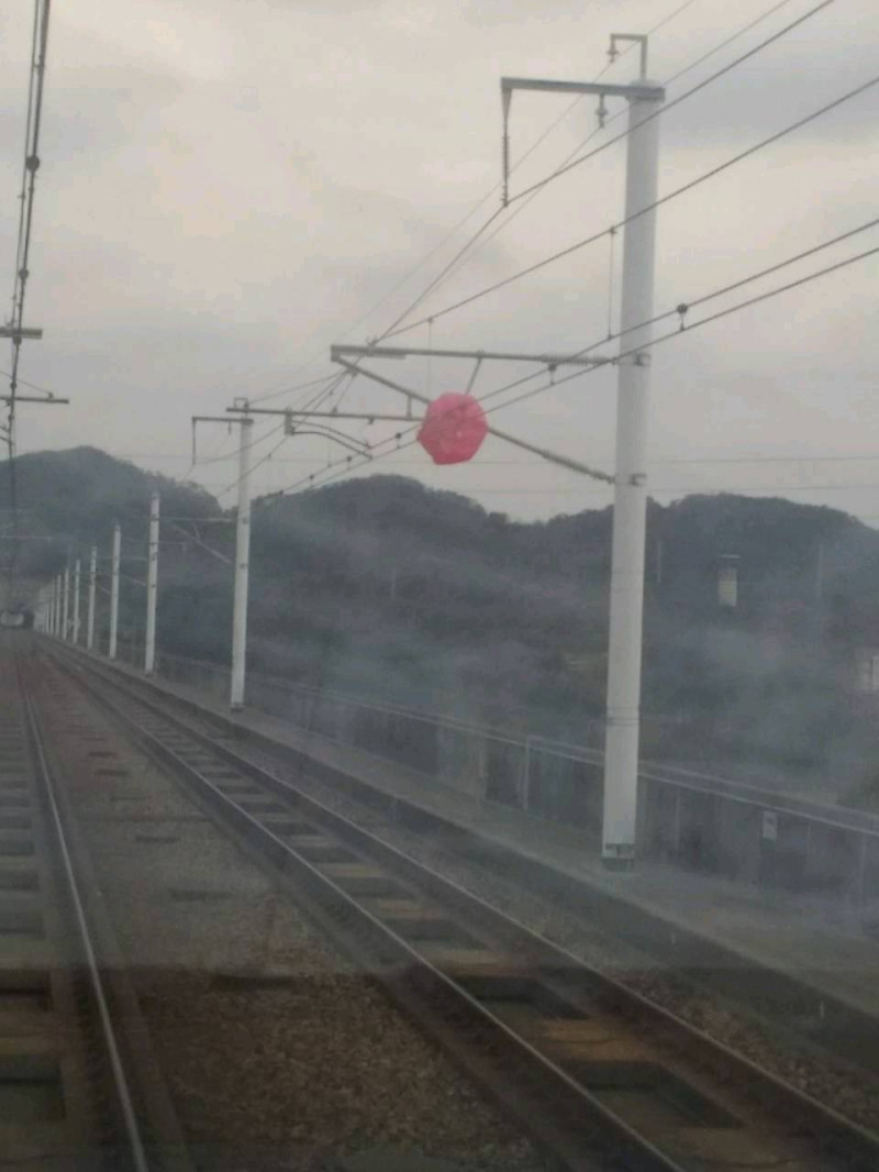 高鐵今下午因為電車線遭大型氣球纏繞，斷電搶修，造成班車大延誤。   圖：高鐵／提供
