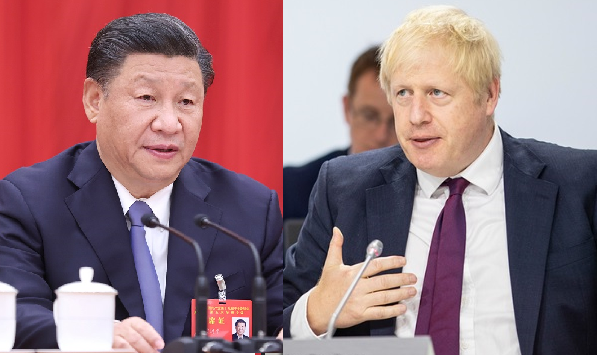 英國首相強生(右)與中國總書記習近平(左)。   圖：新頭殼製作