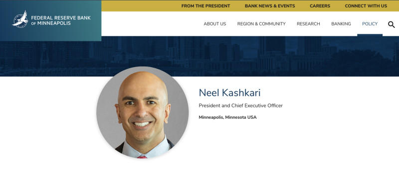 美國明尼阿波利斯聯邦準備銀行總裁卡西卡里（Neel Kashkari）12日公開譴責稱，若是上週在國會山莊的暴動者是黑人，「我認為他們現在都已經死了。」   圖：翻攝自Federal Reserve Bank of Minneapolis官網