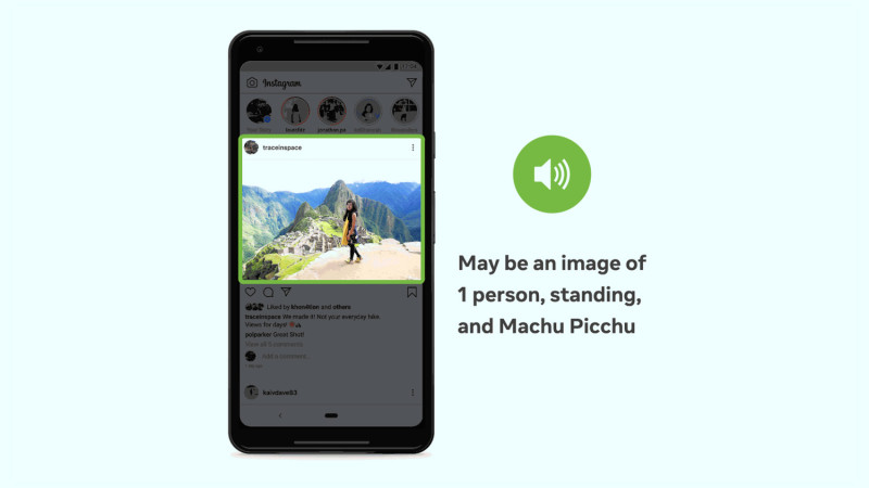 臉書推出AI圖片辨識技術，協助視障者了解相片內容。   圖：翻攝自Facebook