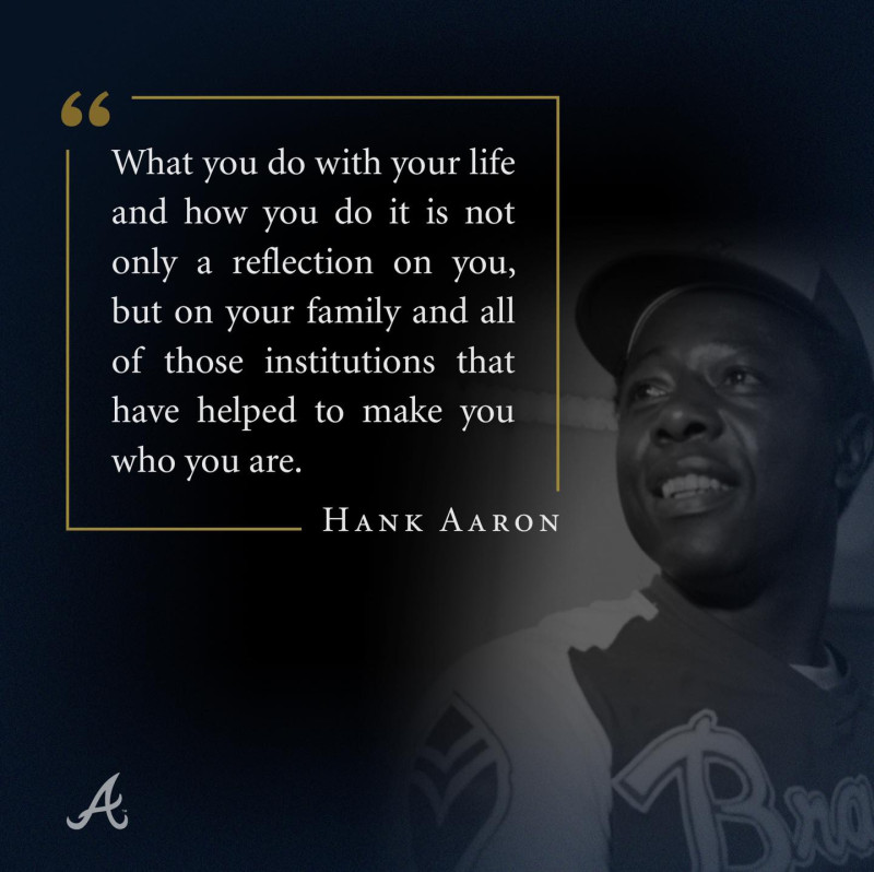 美國傳奇球星漢克阿倫（Hank Aaron）今天過世，享壽86歲。   圖/Atlanta Braves