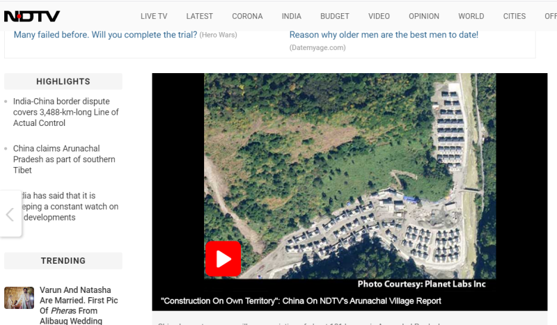 印度媒體報導，邊境阿魯納恰爾邦「長」出100多棟建築物，儼然成為「中國村」。   圖：翻攝自NDTV