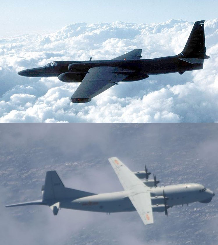 中共今（25）日派出「雙機編隊」運8（上）反潛機侵入我西南空域；同時，美軍也派遣U2S偵察機（下）航經台灣東南部。   圖：新頭殼合成
