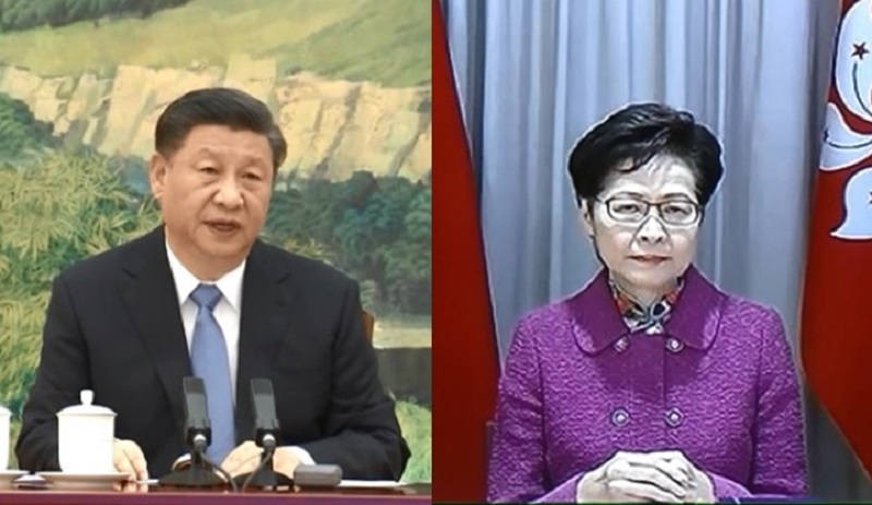 中國國家主席習近平讚揚香港特首林鄭月娥在國家安全等大是大非問題上，展現愛國愛港情懷。 圖：翻攝央視畫面