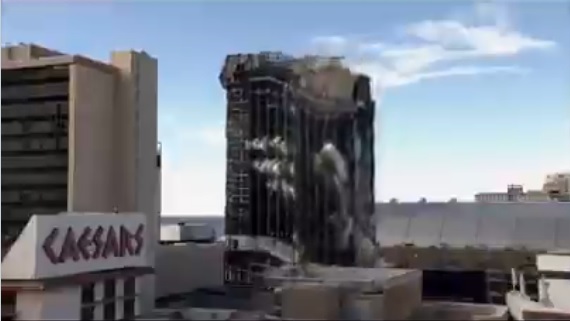 位於美國紐澤西州大西洋城的川普廣場酒店大樓，在當地時間17日上午爆破拆除，瞬間坍塌，場面驚人。   圖：翻攝自philip lewis推特