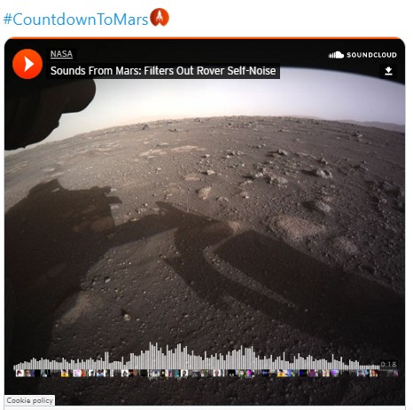 NASA發布一段18秒的錄音檔，音訊內容為在過濾毅力號自身發出的噪音後，所保留火星上的微風聲   圖：翻攝推特
