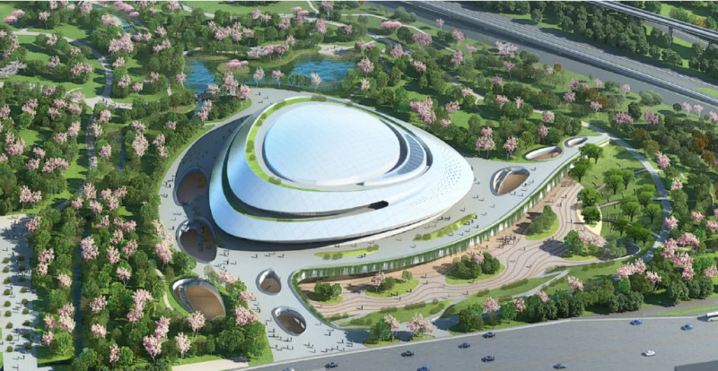 杭州亞運電競比賽場館將位於杭州市下城區，場館外觀以「星際漩渦」為設計理念。   圖：翻攝自杭州2022亞運會微博