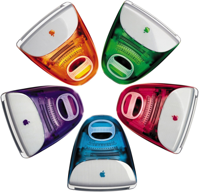 蘋果1998年推出的iMac電腦顏色繽紛。   圖：翻攝自Apple