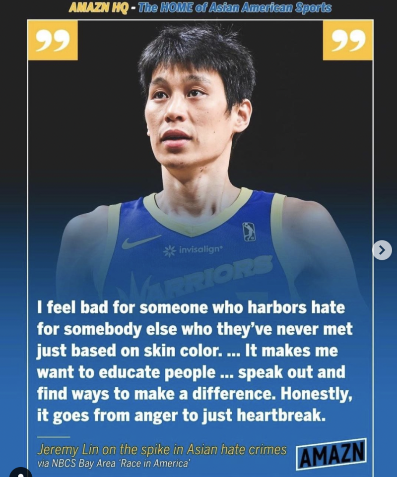職業籃球運動員林書豪在instagram上發表亞裔人士被歧視的無奈。   圖：翻攝自林書豪instagram