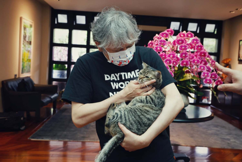 奈良美智曾表示很喜歡蔡英文總統的愛貓「蔡想想」。   圖：取自中華文化協會臉書