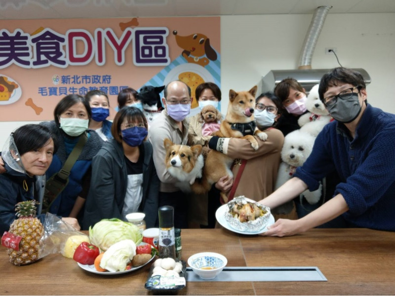 貓吉老師鳳梨高麗菜鮮蔬烤雞開課了。   圖：新北市動保處提供