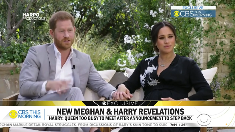 日前英國哈利王子（Prince Harry）和妻子梅根（Meghan Markle）接受美國名主持人歐普拉（Oprah Winfre）專訪。   圖：翻攝自 CBS This Morning Youtube