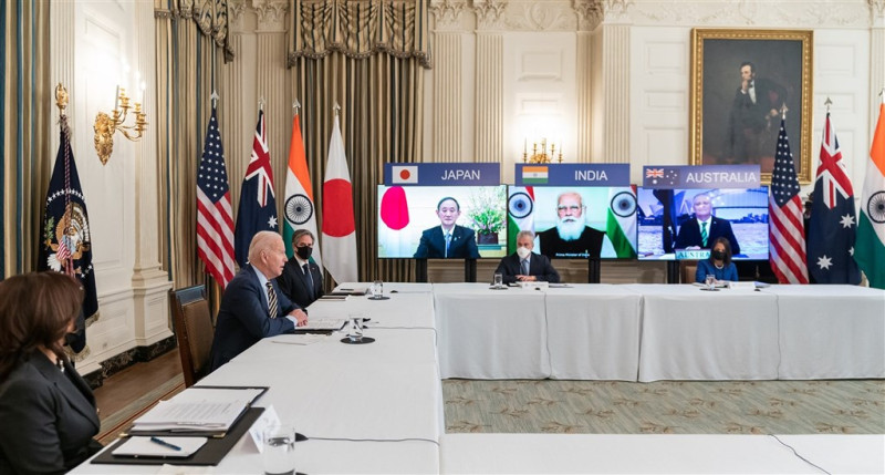 美國、日本、印度與澳洲「四方安全對話」領袖視訊峰會12日首度舉行。   （圖取自facebook.com/POTUS）